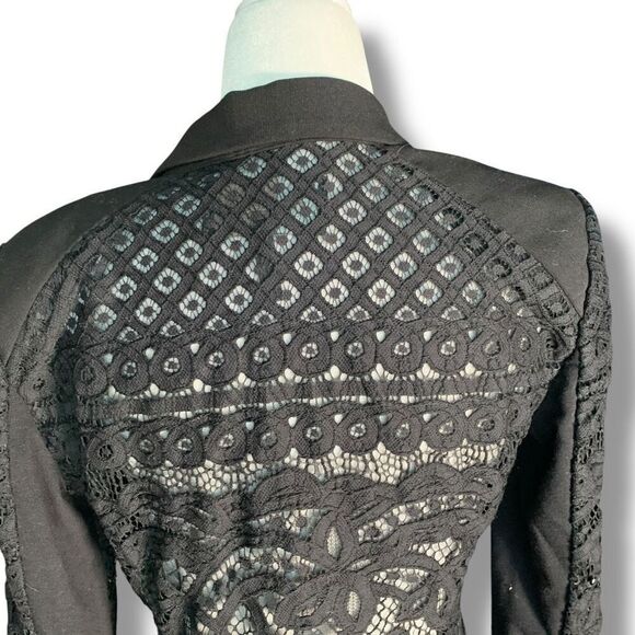 BCBGMAXAZRIA Keanu Black Lace Sleeve Sheer Back Tailored Hourglass Blazer Jacket - Picture 9 of 12